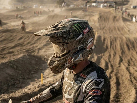 Rider wearing a a dirt bike helmet  intercom