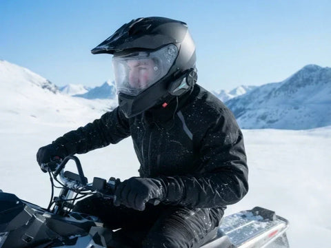 The snowmobile rider is wearing the best-sale intercom from Moman