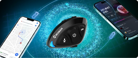 Moman RS-S wireless Bluetooth headsets for motorcycles can connect to two devices simultaneously.