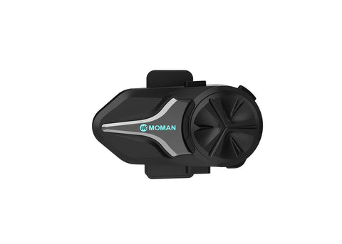 Moman CP-X mesh motorcycle intercom is in black and has a big knob.