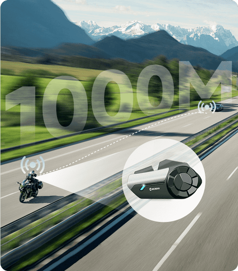 Moman H2S 2 way motorcycle helmet intercom offers a 1000m intercom range.
