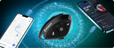 Moman RS-S wireless Bluetooth headsets for motorcycles can connect to two devices simultaneously.
